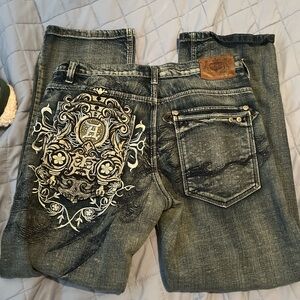 Akademiks Black and Gray Embroidered Jeans